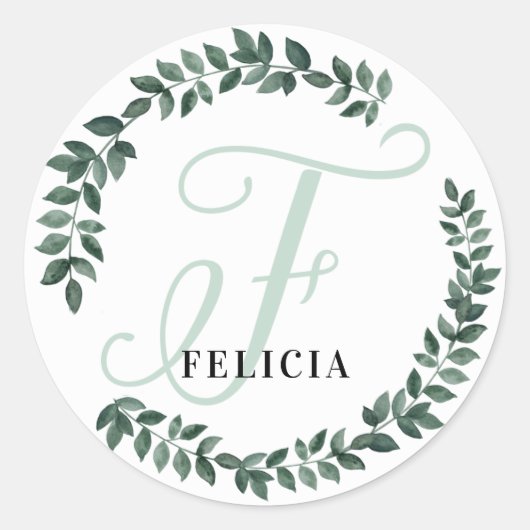 Letter F Monogram Aangepaste naam Minimalistische  Ronde Sticker (Voorkant)