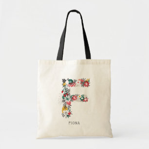 letter F   Whimsical Floral Letter Monogram I Tote Bag
