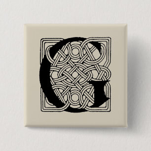 Letter G Celtic Knot Monogram Vierkante Button 5,1 Cm