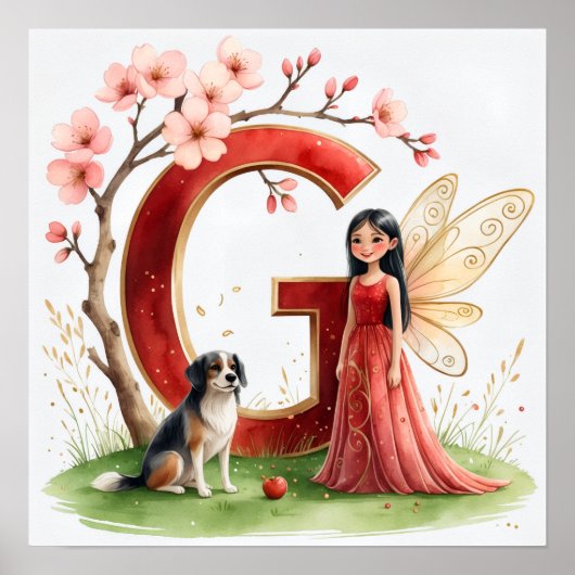 Letter G Chinese Dog Fairy Poster - Alphabet Art (Devant)