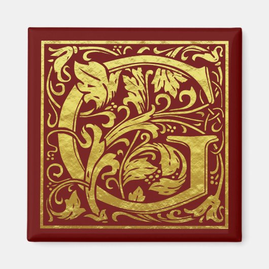 Letter G First Letter Faux Gold Red Magneet (Voorkant)