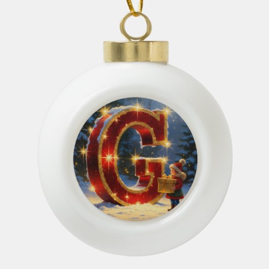 Letter G Geschenk Persoonlijk Monogram Vakantie Keramische Bal Ornament (Voorkant)