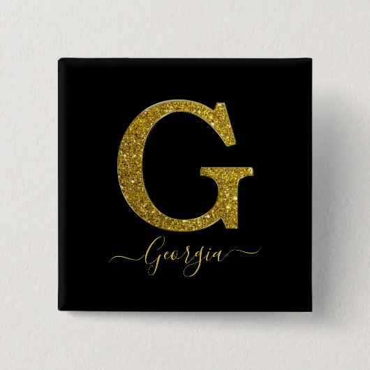 Letter G Glitter Vierkante Button 5,1 Cm (Voorkant)