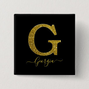 Letter G Glitter Vierkante Button 5,1 Cm