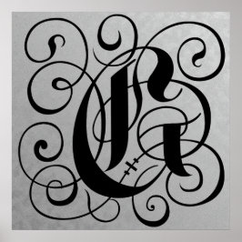 Letter G, Gothic Monogram Black Poster