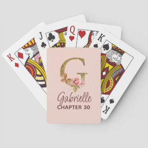 Letter G Gouden Monogram Roze Rozen Pokerkaarten