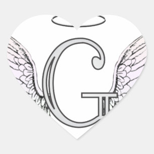 Letter G Initiaal Monogram met Angel Wings & Halo Hart Sticker