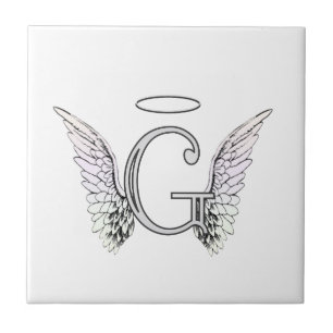 Letter G Initiaal Monogram met Angel Wings & Halo Tegeltje