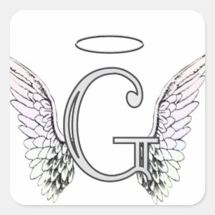 Letter G Initiaal Monogram met Angel Wings & Halo Vierkante Sticker