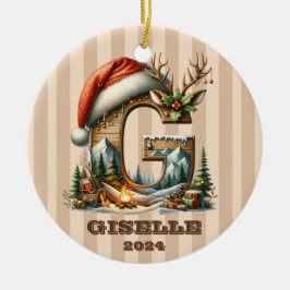  letter G met beige strepen vakantiescene Keramisch Ornament