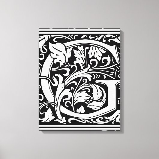 Letter G Middeleeuws Monogram Art Nouveau Canvas Afdruk (Voorkant)