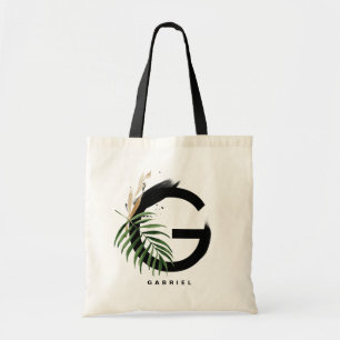 Letter G Monogram   Persoonlijk tropisch blad Tote Bag