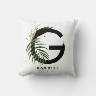 Letter G Monogram   Tropisch palm gepersonaliseerd Kussen
