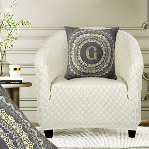 Letter G Monogram Vintage Symmetrisch Patroon Kussen