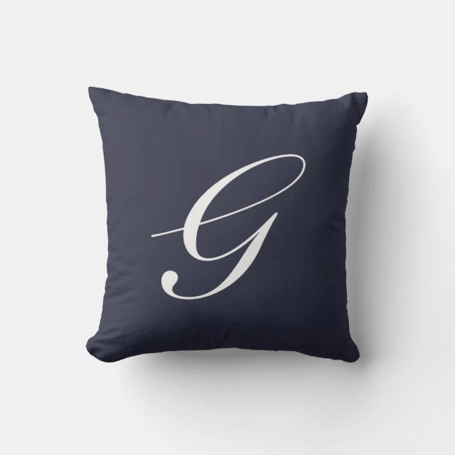 Letter G Navy Blue Monogram Pillow Kussen (Voorkant)