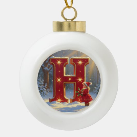 Letter H Christmas Holly Personalized Initial Keramische Bal Ornament (Voorkant)