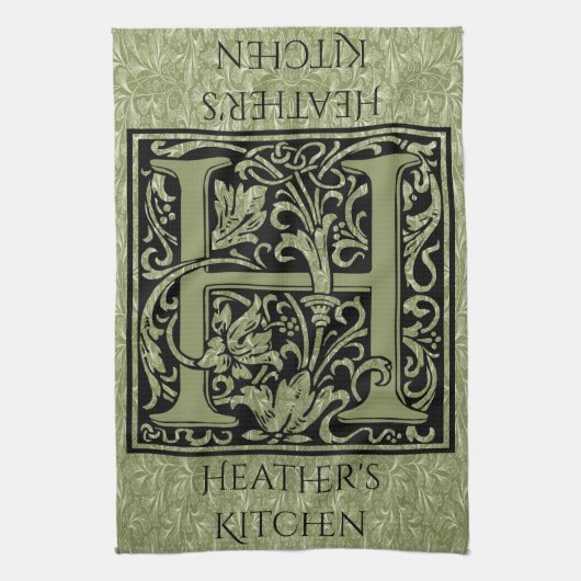 Letter H First Letter Monogram Gepersonaliseerd Theedoek (Verticaal)