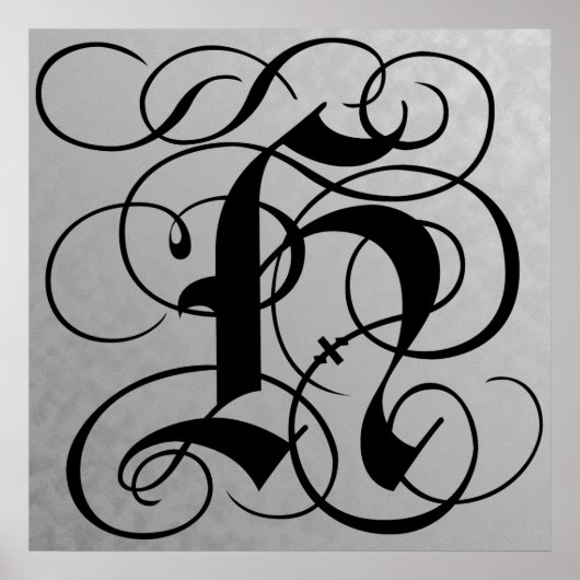 Letter H, Gothic Monogram Black Poster (Voorkant)