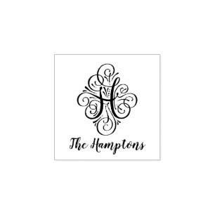 Letter H Initiaal Elegant Flourish Monogram Naam Rubberstempel