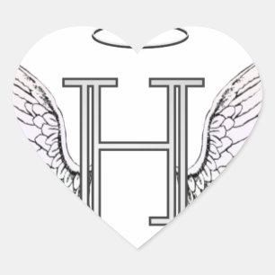 Letter H Initiaal Monogram met Angel Wings & Halo Hart Sticker