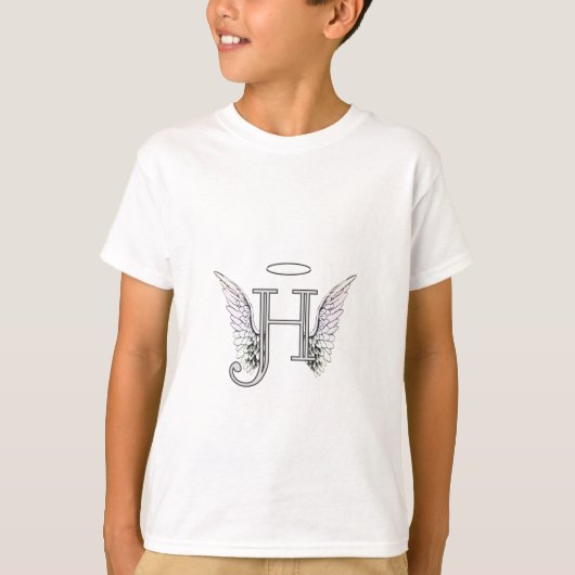 Letter H Initiaal Monogram met Angel Wings & Halo T-shirt (Voorkant)