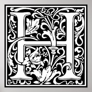 Letter H Medieval Monogram Initiaal Poster