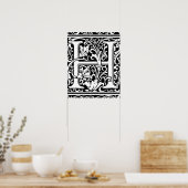 Letter H Medieval Monogram Initiaal Poster (Keuken)