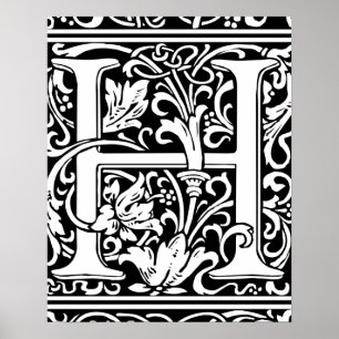 Letter H Medieval Monogram Initiaal Poster