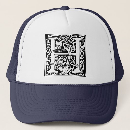 Letter H Medieval Monogram  Initiaal Trucker Pet (Voorkant)