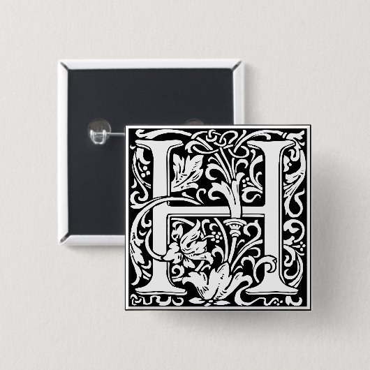 Letter H Medieval Monogram  Initiaal Vierkante Button 5,1 Cm (Voorkant /achterkant)