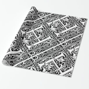 Letter H Middeleeuwse Monogram Art Nouveau Cadeaupapier