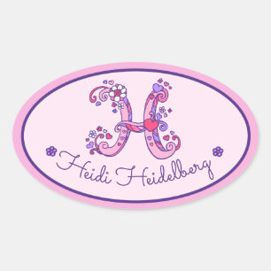 Letter H monogram aangepaste meisjes naam roze sti Ovale Sticker