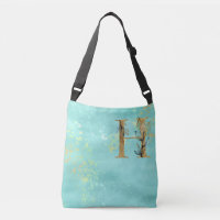 *~ LETTER H - Monogram Gold Glitter Turquoise Blue
