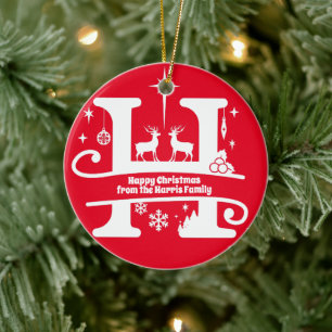 Letter H Monogram Initiaal Familienaam Greep Keramisch Ornament