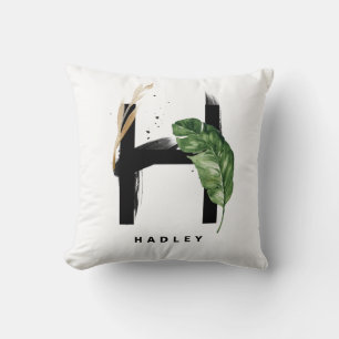 Letter H Monogram palm laat tropisch Kussen