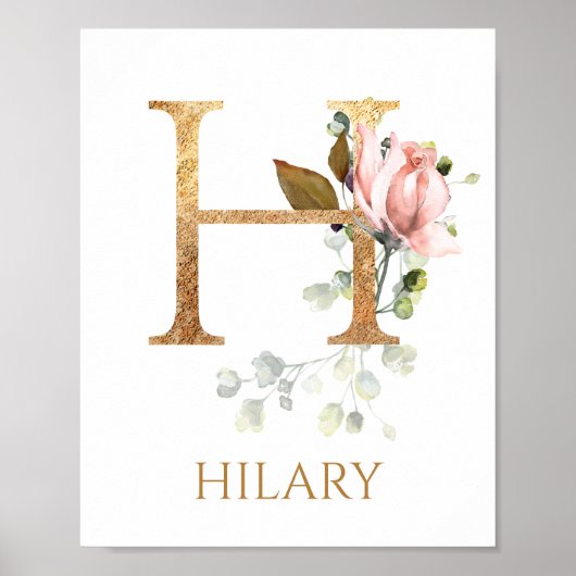 Letter H Monogram Roze Peach roos Nursery Poster (Voorkant)