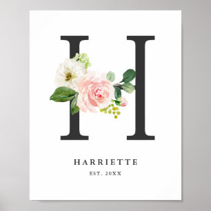 Letter H Monogram Waterverf Perzikflessen urserij Poster