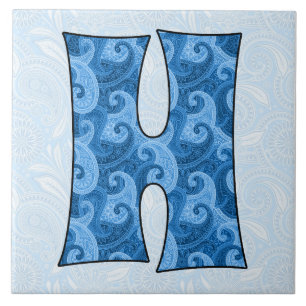 Letter H - Monogrammed Blue Paisley 6-inch Tegel Tegeltje