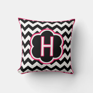 Letter H Zwart en Wit Chevron Monogram Kussen