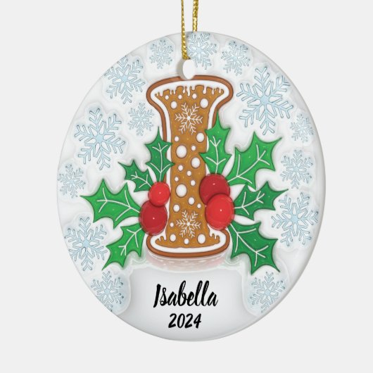 Letter I Aangepaste naam Kerstmis Keramisch Ornament (Links)