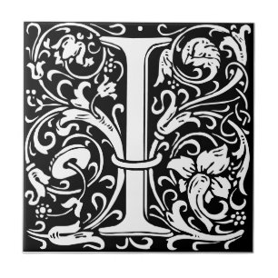 Letter I art nouveau zwart-wit tegel Tegeltje
