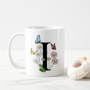 Letter I Botanische Waterverf Butterfly Monogram Koffiemok