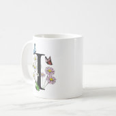 Letter I Botanische Waterverf Butterfly Monogram Koffiemok (Voorkant links)