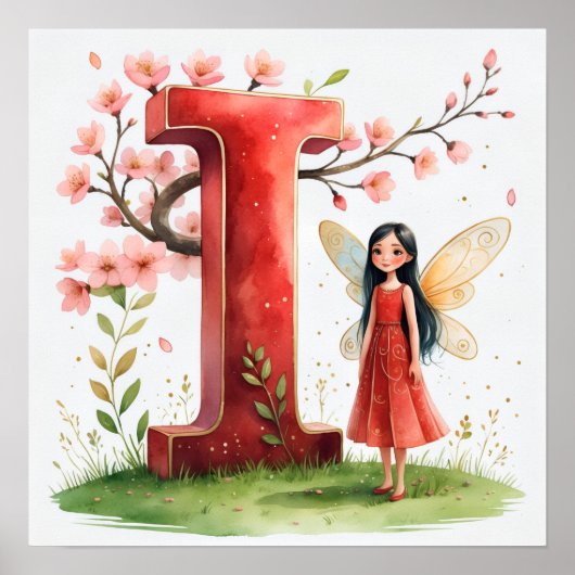 Letter I Cherry Blossom Fairy Poster - Fairy Art  (Devant)