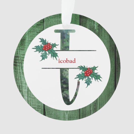 *~* Letter I-kerstfotografie Rustic Wood AP44 Ornament (voorkant)