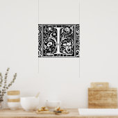 Letter I Medieval Monogram Initiaal Poster (Keuken)