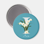 Letter I Metallic White Monogram Orchideeën | Naam Magneet (Voorkant / Achterkant)