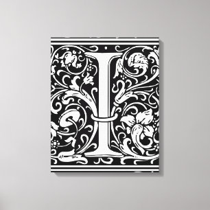 Letter I Middeleeuwse Monogram Art Nouveau Canvas Afdruk