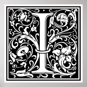 Letter I Middeleeuwse Monogram Art Nouveau Poster