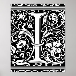 Letter I Middeleeuwse Monogram Art Nouveau Poster
